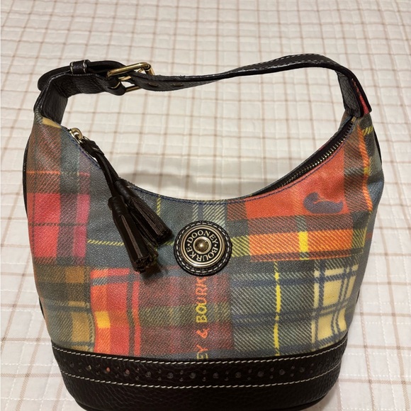 Dooney & Bourke Multicolor Plaid Hobo Bag with Black Trim - Picture 13 of 14